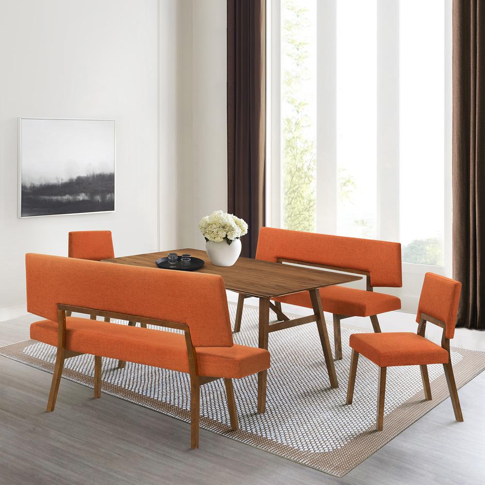 Armen Living - Channell 5 Piece Walnut Wood Dining Table Set with Benches in Orange Fabric - SETCHWA5ORB veiw 7