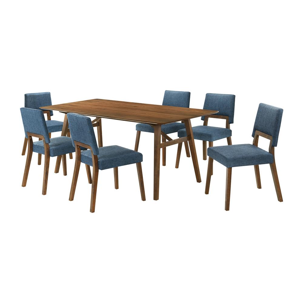 Armen Living - Channell 7 Piece Walnut Wood Dining Table Set with Blue Fabric - SETCHWA7BLU veiw 1