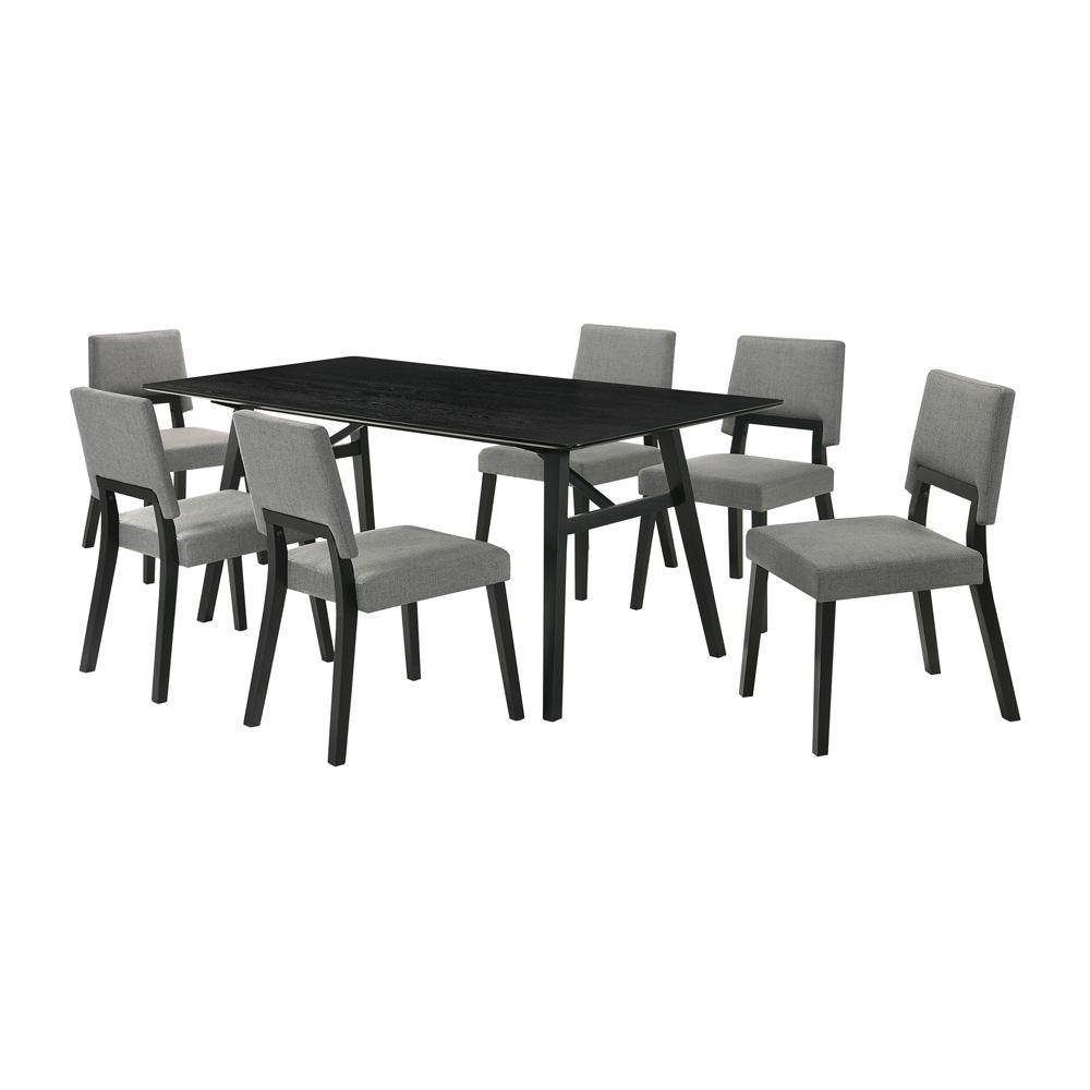 Armen Living - Channell 7 Piece Black Wood Dining Table Set with Charcoal Fabric - SETCHBLK7CH veiw 1