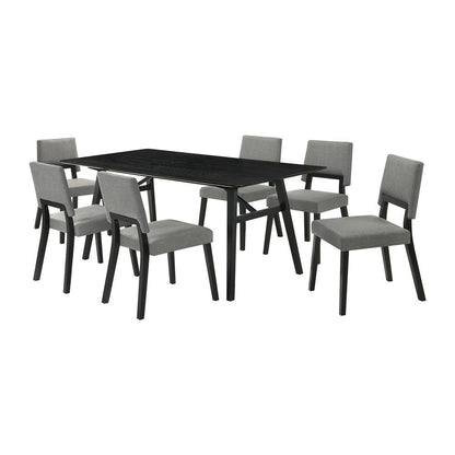 Armen Living - Channell 7 Piece Black Wood Dining Table Set with Charcoal Fabric - SETCHBLK7CH veiw 1
