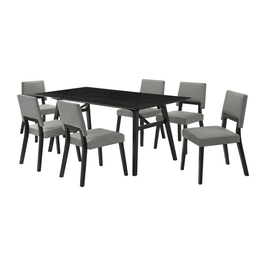 Armen Living - Channell 7 Piece Black Wood Dining Table Set with Charcoal Fabric - SETCHBLK7CH veiw 1