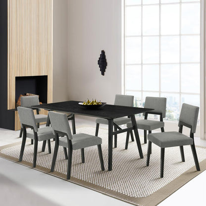 Armen Living - Channell 7 Piece Black Wood Dining Table Set with Charcoal Fabric - SETCHBLK7CH veiw 7