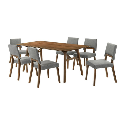 Armen Living - Channell 7 Piece Walnut Wood Dining Table Set with Charcoal Fabric - SETCHWA7CH veiw 1