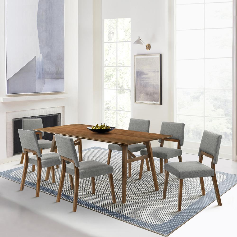 Armen Living - Channell 7 Piece Walnut Wood Dining Table Set with Charcoal Fabric - SETCHWA7CH veiw 7