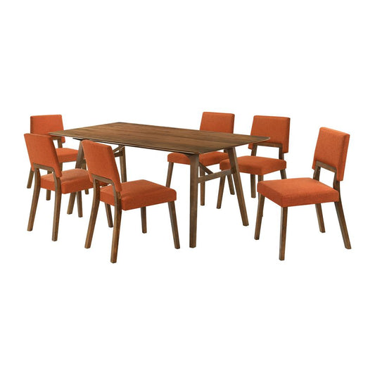 Armen Living - Channell 7 Piece Walnut Wood Dining Table Set with Orange Fabric - SETCHWA7OR veiw 1
