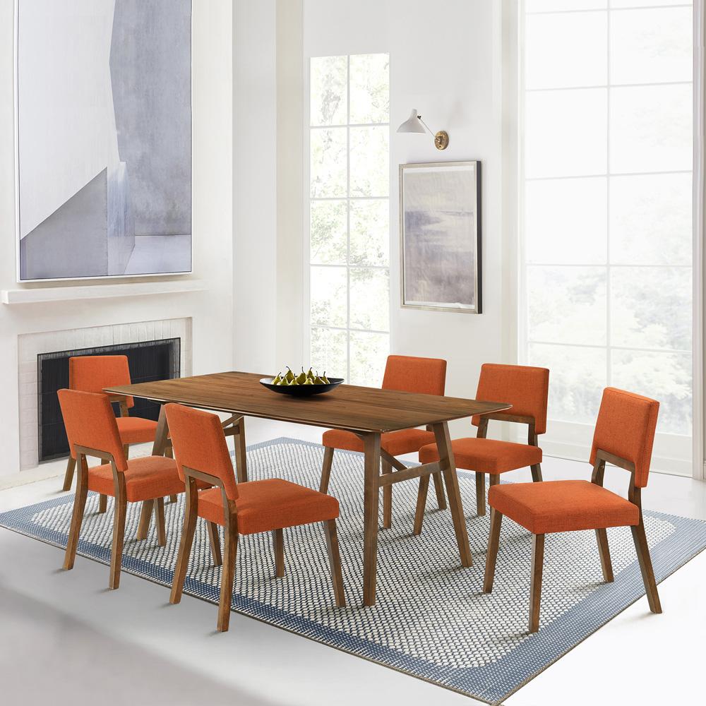 Armen Living - Channell 7 Piece Walnut Wood Dining Table Set with Orange Fabric - SETCHWA7OR veiw 7