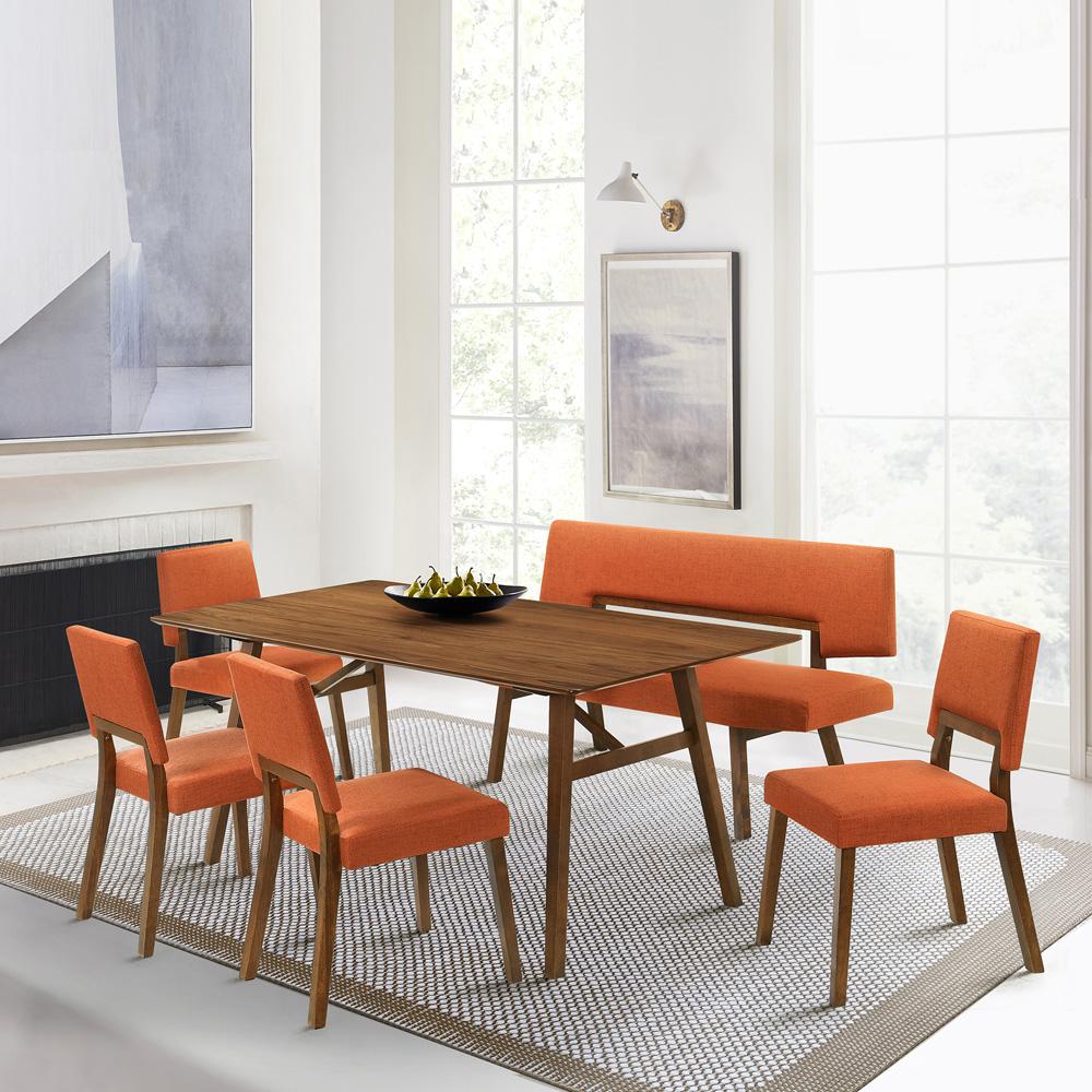 Armen Living - Channell 6 Piece Walnut Wood Dining Table Set with Bench in Orange Fabric - SETCHWA6ORB veiw 7