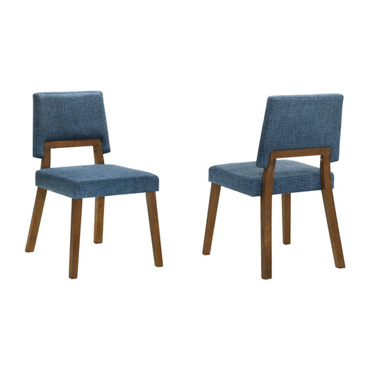 Armen Living - Channell Wood Dining Chair in Walnut Finish with Blue Fabric - (Set of 2) - LCCHCHWABLU veiw 1