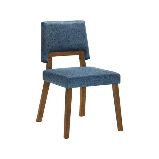 Armen Living - Channell Wood Dining Chair in Walnut Finish with Blue Fabric - (Set of 2) - LCCHCHWABLU veiw 2