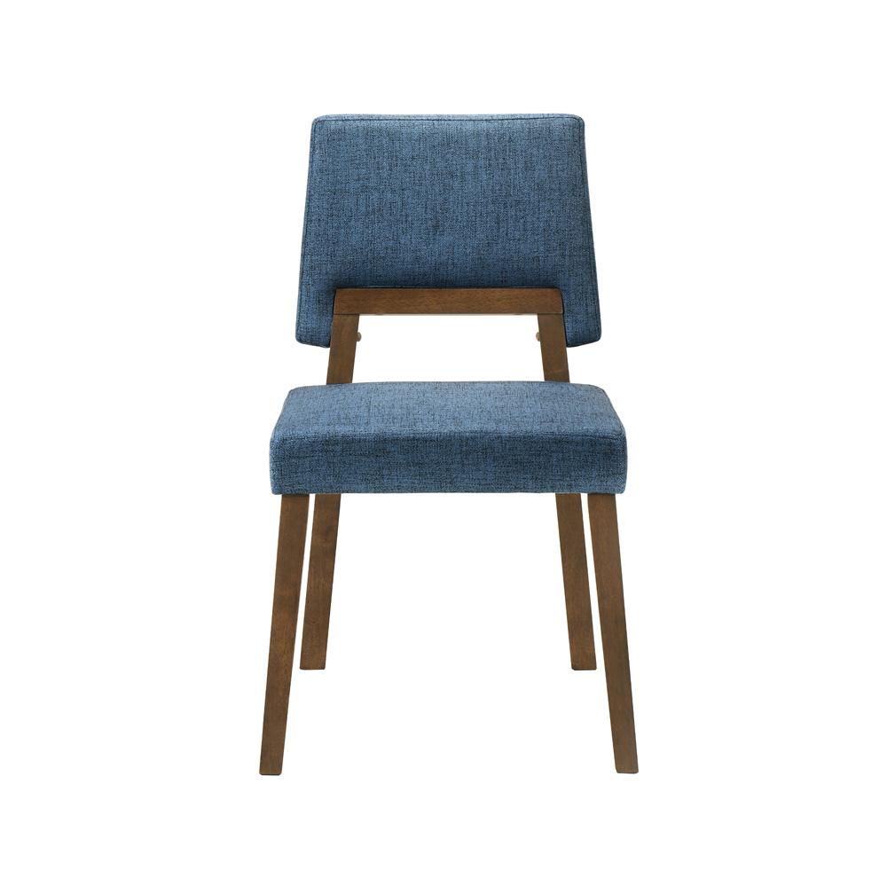 Armen Living - Channell Wood Dining Chair in Walnut Finish with Blue Fabric - (Set of 2) - LCCHCHWABLU veiw 3