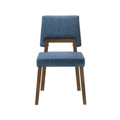 Armen Living - Channell Wood Dining Chair in Walnut Finish with Blue Fabric - (Set of 2) - LCCHCHWABLU veiw 3