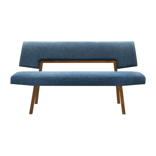 Armen Living - Channell Wood Dining Bench in Walnut Finish with Blue Fabric - LCCHBCHWABLU veiw 1