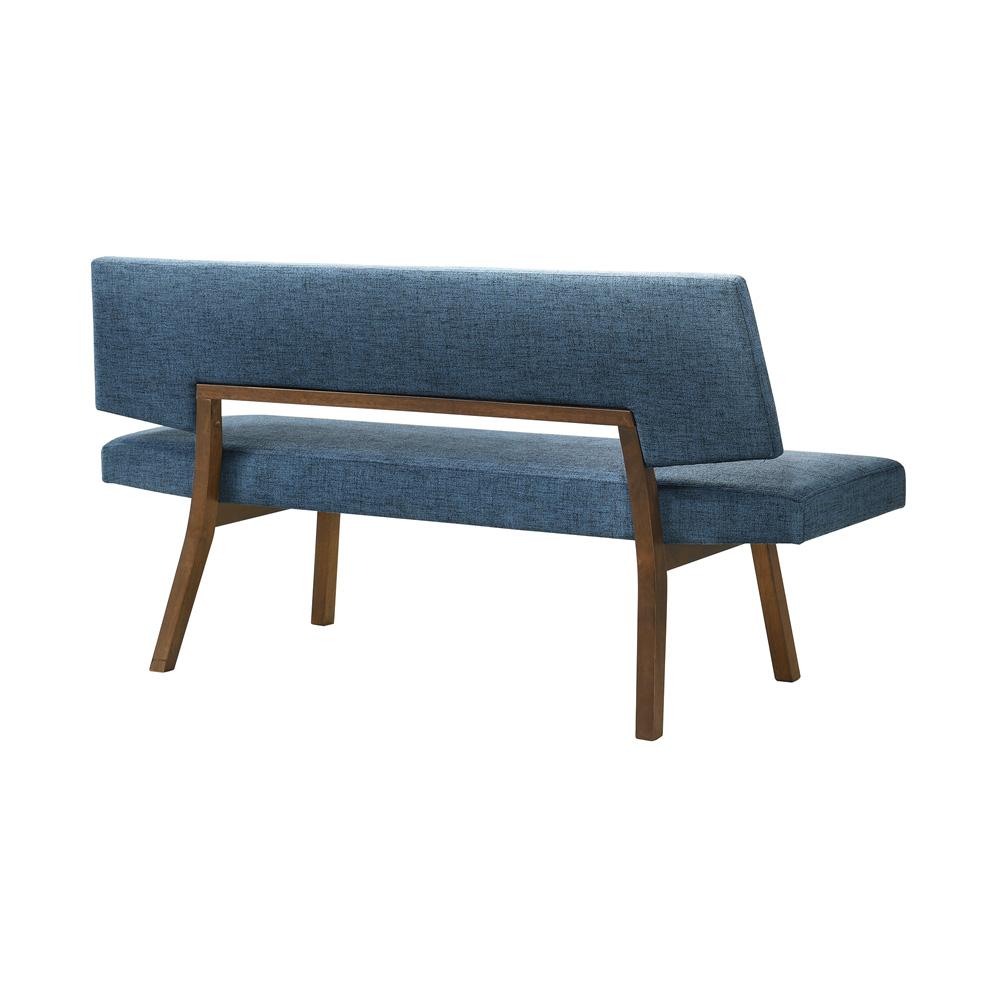 Armen Living - Channell Wood Dining Bench in Walnut Finish with Blue Fabric - LCCHBCHWABLU veiw 3