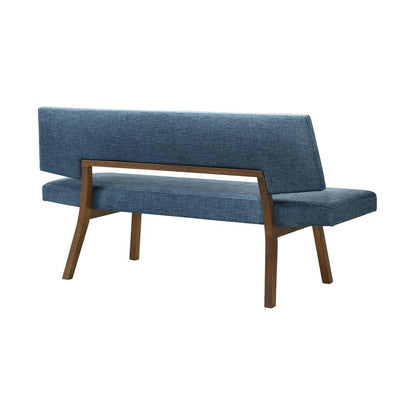 Armen Living - Channell Wood Dining Bench in Walnut Finish with Blue Fabric - LCCHBCHWABLU veiw 3