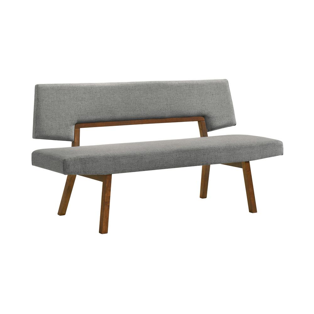 Armen Living - Channell Wood Dining Bench in Walnut Finish with Charcoal Fabric - LCCHBCHWACH veiw 2