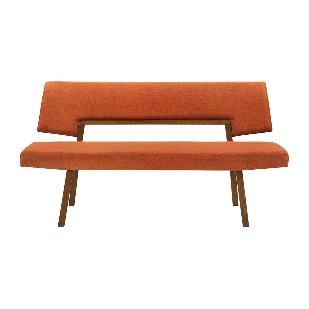 Armen Living - Channell Wood Dining Bench in Walnut Finish with Orange Fabric - LCCHBCHWAOR veiw 1