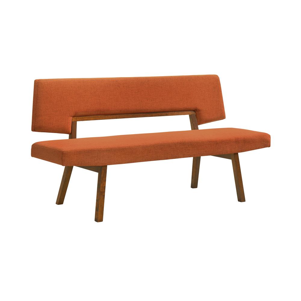 Armen Living - Channell Wood Dining Bench in Walnut Finish with Orange Fabric - LCCHBCHWAOR veiw 2