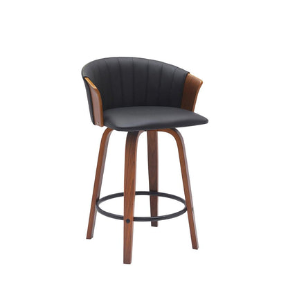 Armen Living - Diana 26in Swivel Walnut Wood Counter Stool in Black Faux Leather - LCDIBAWABLK26 veiw 1