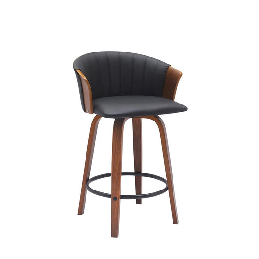 Armen Living - Diana 26in Swivel Walnut Wood Counter Stool in Black Faux Leather - LCDIBAWABLK26 veiw 1