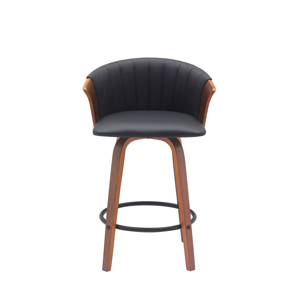 Armen Living - Diana 26in Swivel Walnut Wood Counter Stool in Black Faux Leather - LCDIBAWABLK26 veiw 2