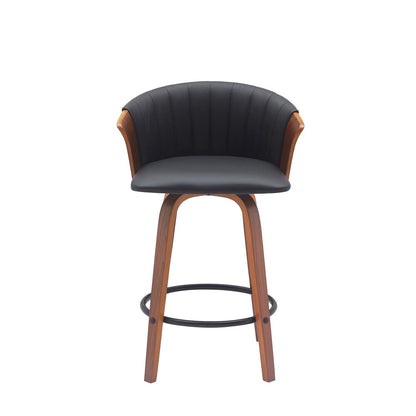 Armen Living - Diana 26in Swivel Walnut Wood Counter Stool in Black Faux Leather - LCDIBAWABLK26 veiw 2