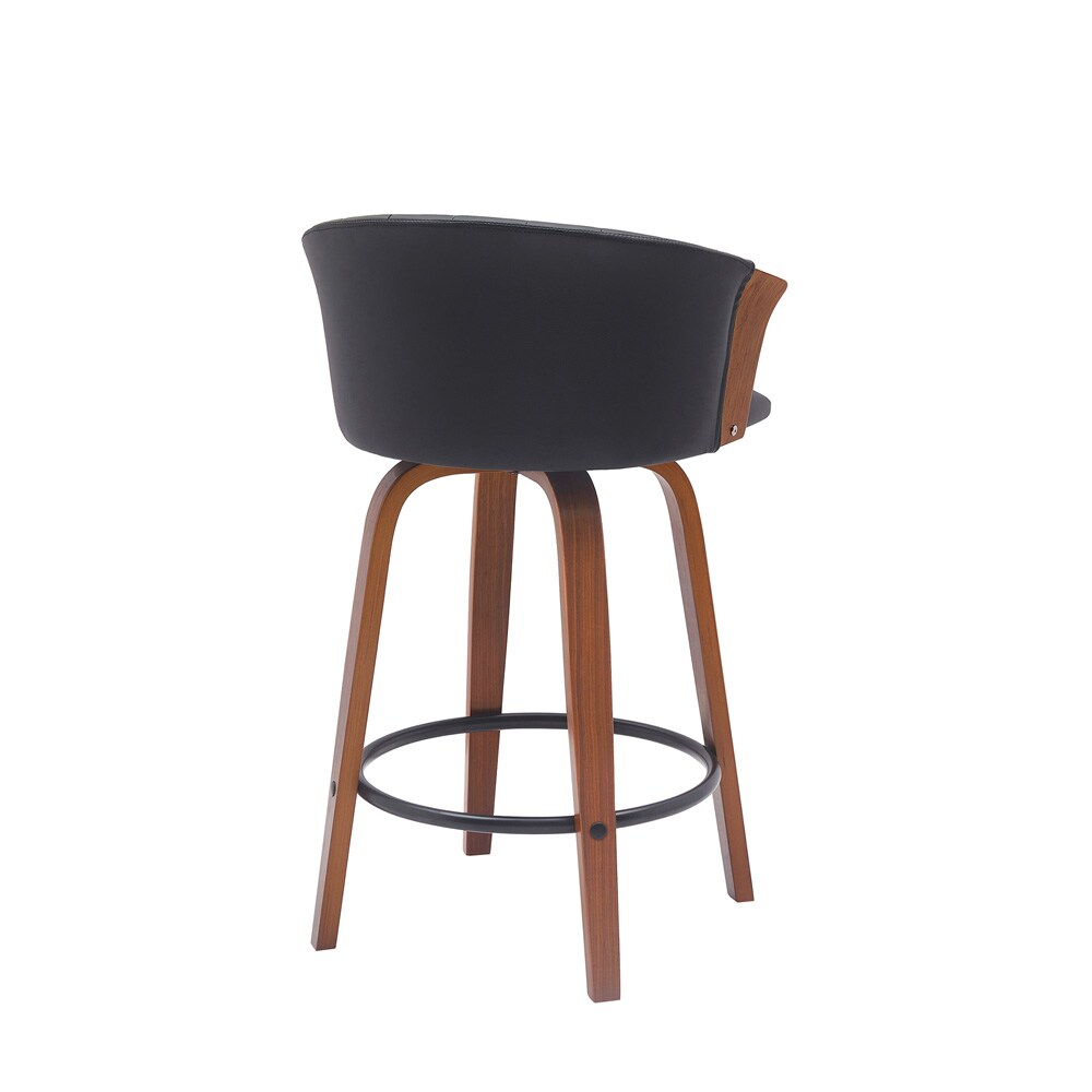 Armen Living - Diana 26in Swivel Walnut Wood Counter Stool in Black Faux Leather - LCDIBAWABLK26 veiw 3