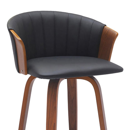Armen Living - Diana 26in Swivel Walnut Wood Counter Stool in Black Faux Leather - LCDIBAWABLK26 veiw 4