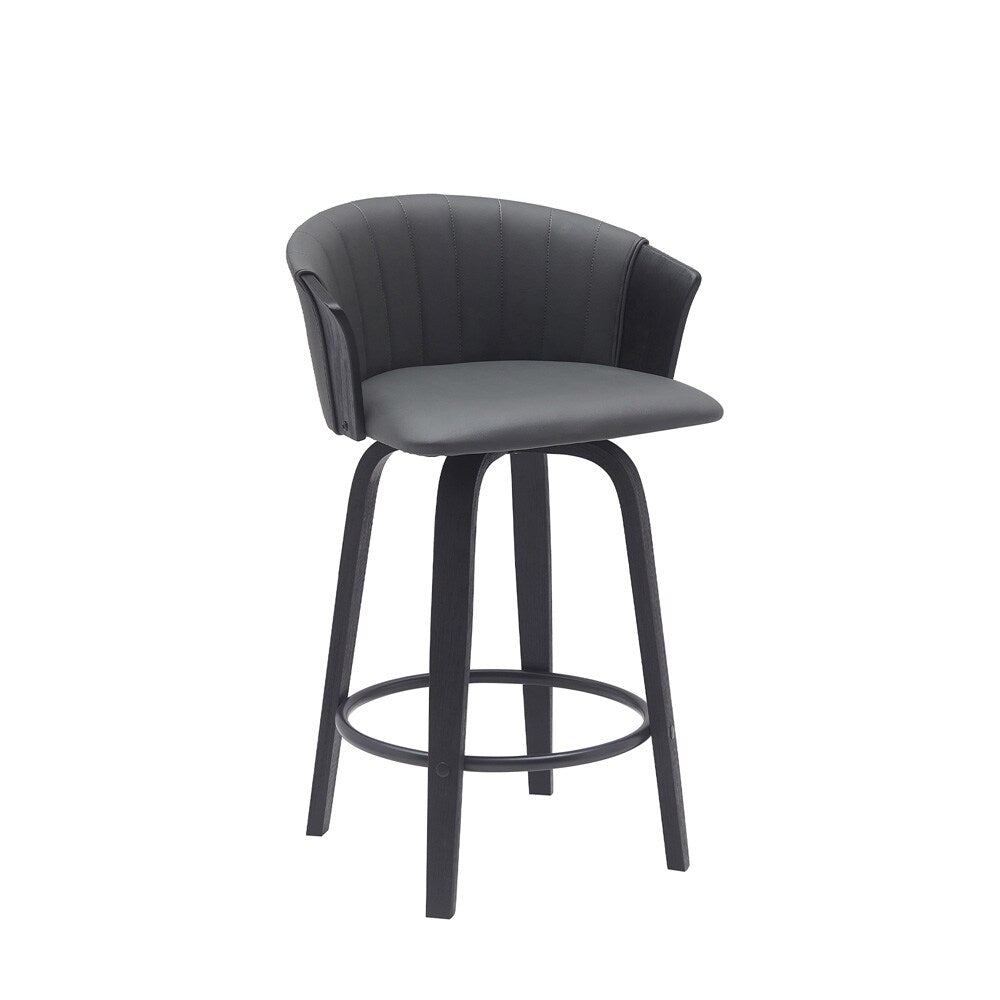Armen Living - Diana 26in Swivel Black Wood Counter Stool in Gray Faux Leather - LCDIBABLKGRY26 veiw 1