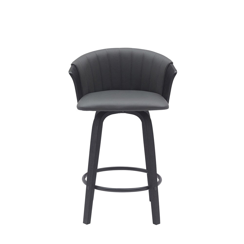 Armen Living - Diana 26in Swivel Black Wood Counter Stool in Gray Faux Leather - LCDIBABLKGRY26 veiw 2