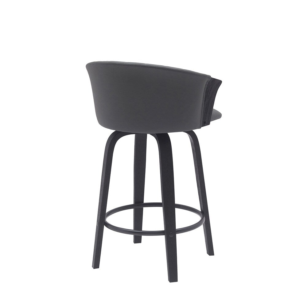 Armen Living - Diana 26in Swivel Black Wood Counter Stool in Gray Faux Leather - LCDIBABLKGRY26 veiw 3