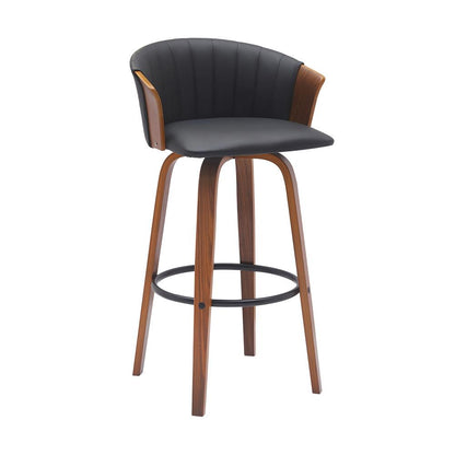 Armen Living - Diana 30in Swivel Walnut Wood Bar Stool in Black Faux Leather - LCDIBAWABLK30 veiw 1