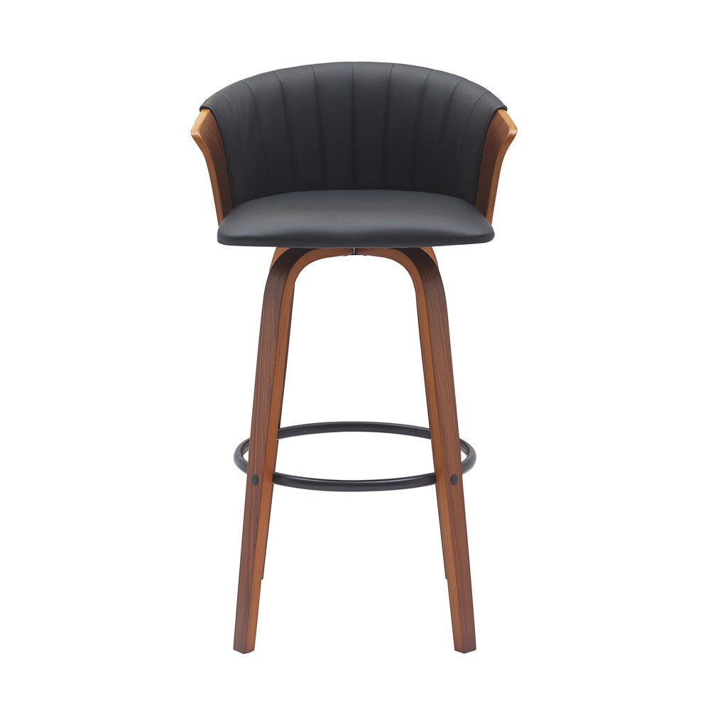 Armen Living - Diana 30in Swivel Walnut Wood Bar Stool in Black Faux Leather - LCDIBAWABLK30 veiw 2