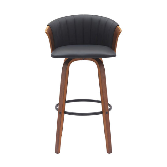 Armen Living - Diana 30in Swivel Walnut Wood Bar Stool in Black Faux Leather - LCDIBAWABLK30 veiw 2