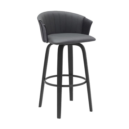 Armen Living - Diana 30in Swivel Black Wood Bar Stool in Gray Faux Leather - LCDIBABLKGRY30 veiw 1