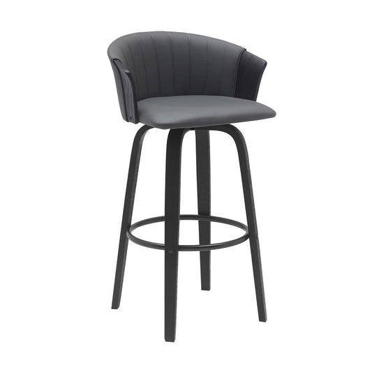 Armen Living - Diana 30in Swivel Black Wood Bar Stool in Gray Faux Leather - LCDIBABLKGRY30 veiw 1
