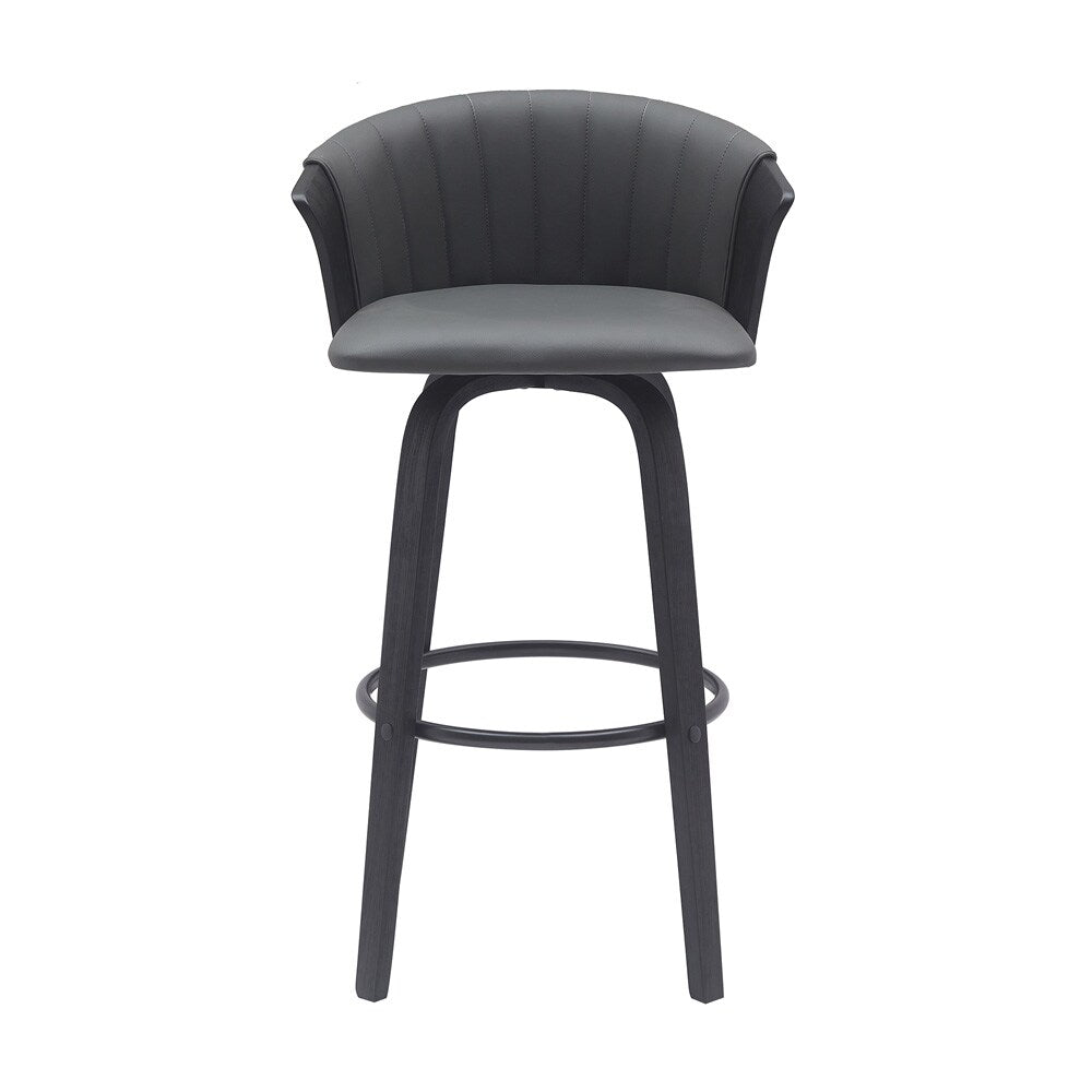 Armen Living - Diana 30in Swivel Black Wood Bar Stool in Gray Faux Leather - LCDIBABLKGRY30 veiw 2