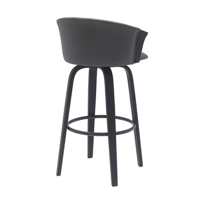Armen Living - Diana 30in Swivel Black Wood Bar Stool in Gray Faux Leather - LCDIBABLKGRY30 veiw 3