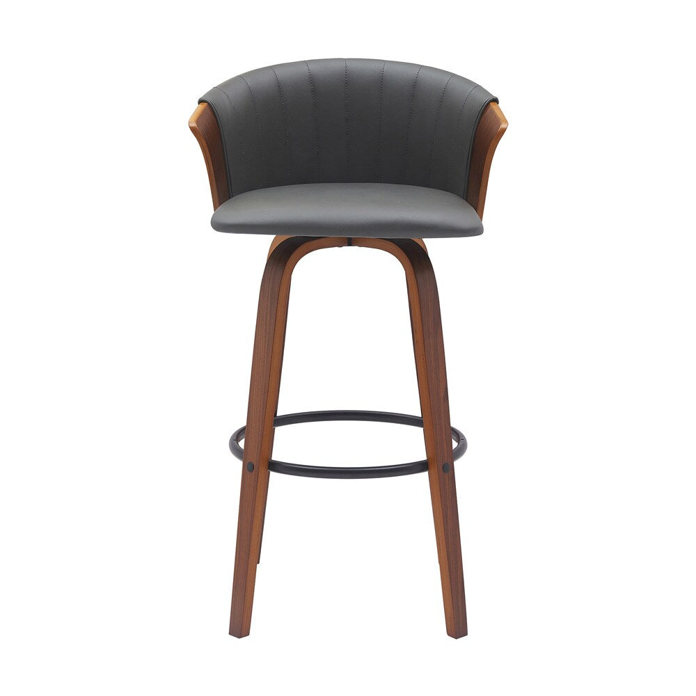 Armen Living - Diana 30in Swivel Walnut Wood Bar Stool in Gray Faux Leather - LCDIBAWAGRY30 veiw 2
