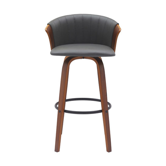 Armen Living - Diana 30in Swivel Walnut Wood Bar Stool in Gray Faux Leather - LCDIBAWAGRY30 veiw 2