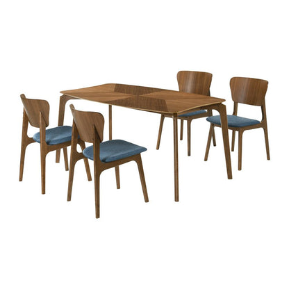 Armen Living - Kalia 5 Piece Wood Dining Set in Walnut Finish with Blue Fabric - SETKAWA5BLU veiw 1
