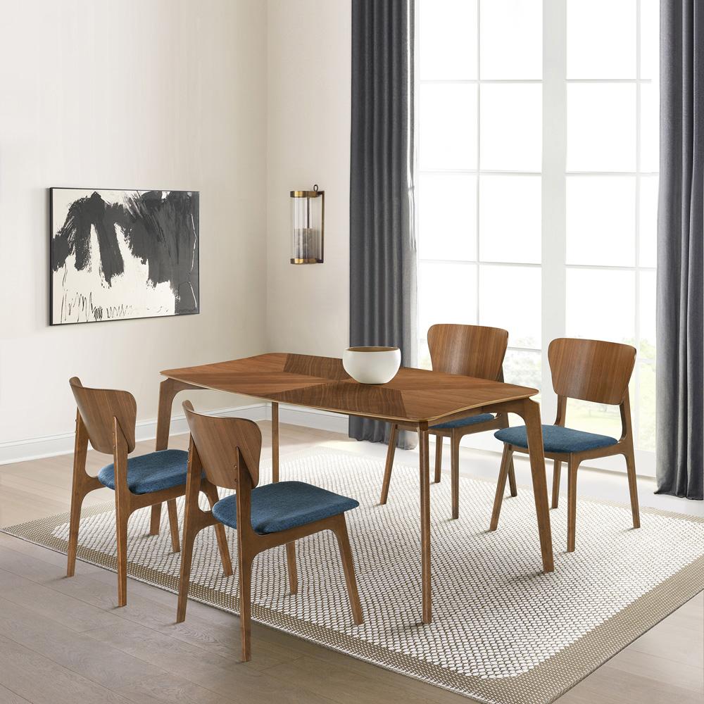 Armen Living - Kalia 5 Piece Wood Dining Set in Walnut Finish with Blue Fabric - SETKAWA5BLU veiw 7