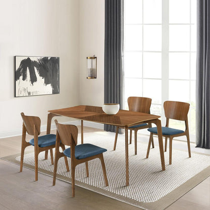 Armen Living - Kalia 5 Piece Wood Dining Set in Walnut Finish with Blue Fabric - SETKAWA5BLU veiw 7