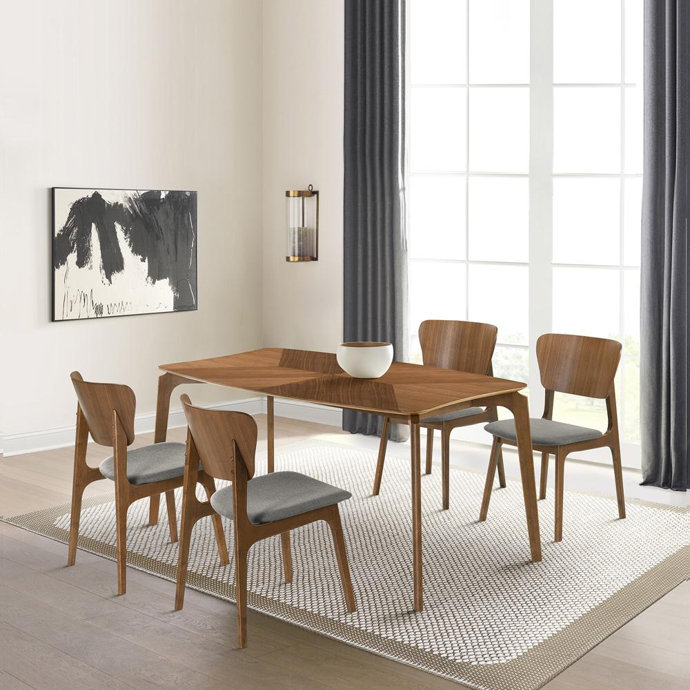 Armen Living - Kalia 5 Piece Wood Dining Set in Walnut Finish with Charcoal Fabric - SETKAWA5CH veiw 7