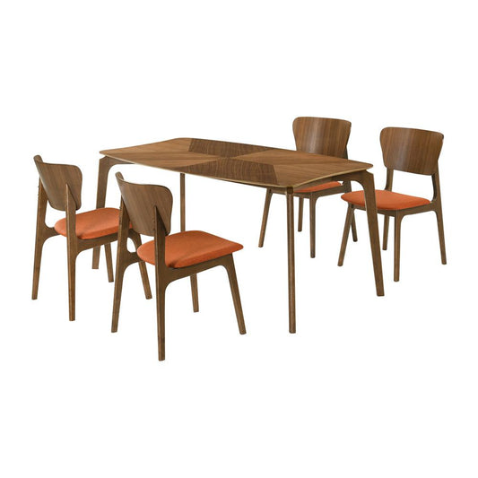Armen Living - Kalia 5 Piece Wood Dining Set in Walnut Finish with Orange Fabric - SETKAWA5OR veiw 1