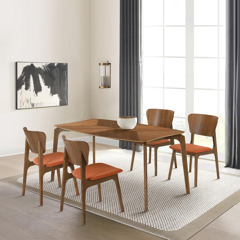 Armen Living - Kalia 5 Piece Wood Dining Set in Walnut Finish with Orange Fabric - SETKAWA5OR veiw 7