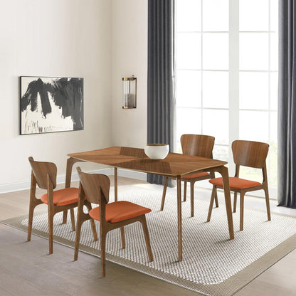 Armen Living - Kalia 5 Piece Wood Dining Set in Walnut Finish with Orange Fabric - SETKAWA5OR veiw 7