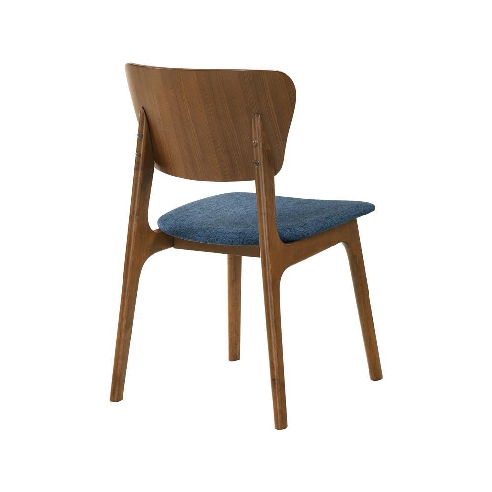 Armen Living - Kalia 7 Piece Wood Dining Set in Walnut Finish with Blue Fabric - SETKAWA7BLU veiw 3