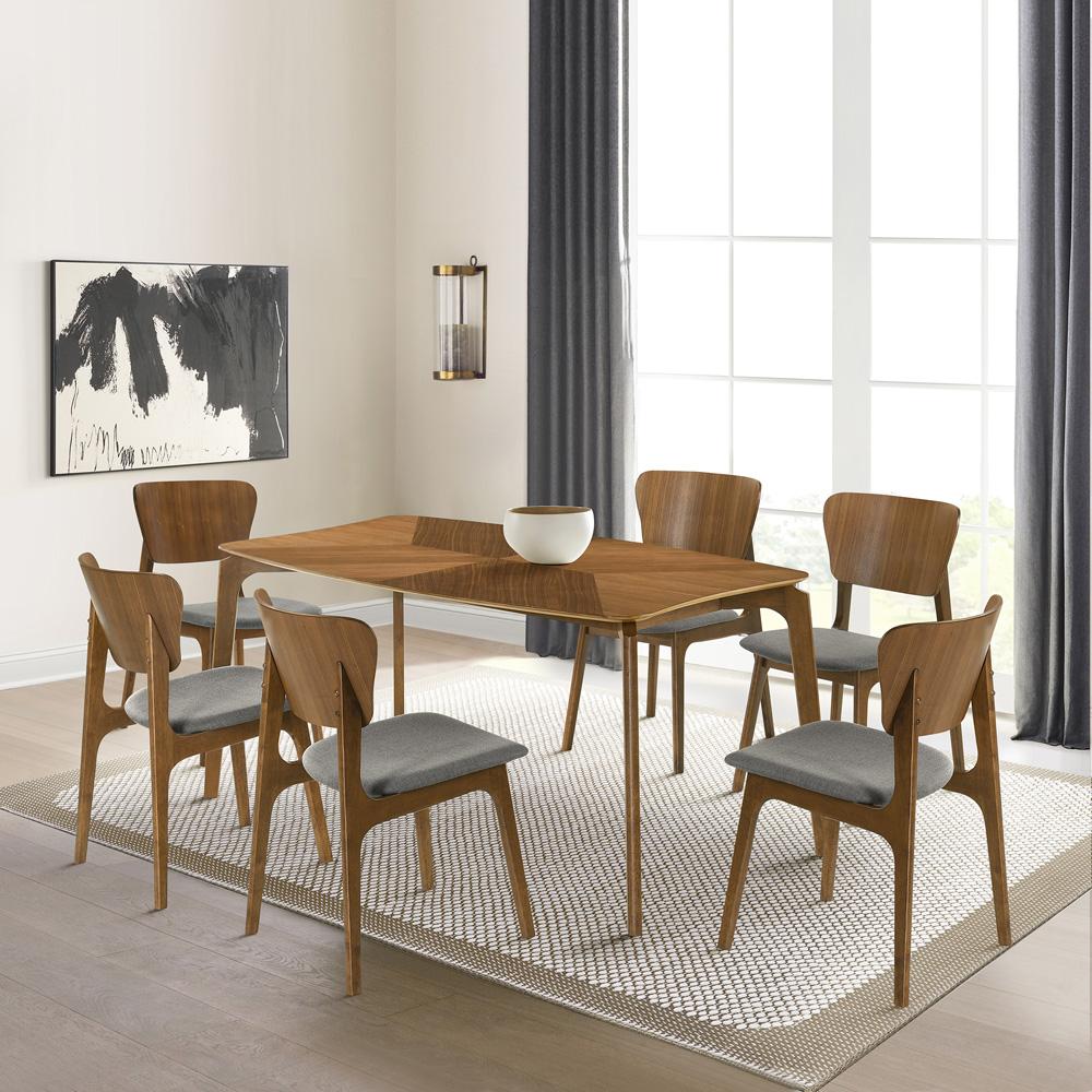 Armen Living - Kalia 7 Piece Wood Dining Set in Walnut Finish with Charcoal Fabric - SETKAWA7CH veiw 7