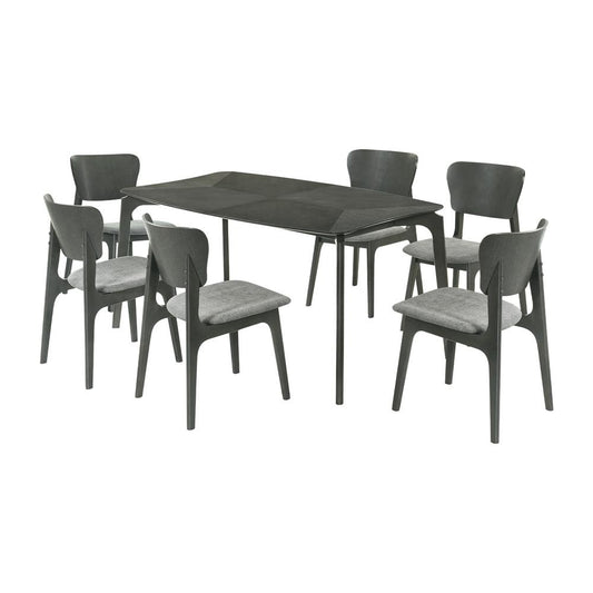 Armen Living - Kalia 7 Piece Wood Dining Set in Gray Finish with Gray Fabric - SETKAGRY7 veiw 1