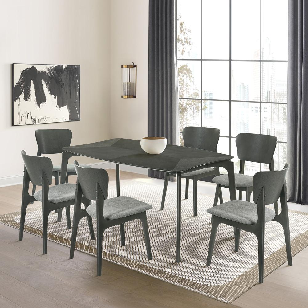 Armen Living - Kalia 7 Piece Wood Dining Set in Gray Finish with Gray Fabric - SETKAGRY7 veiw 7